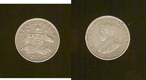 Australian 3 pence 1923 aVF/VF